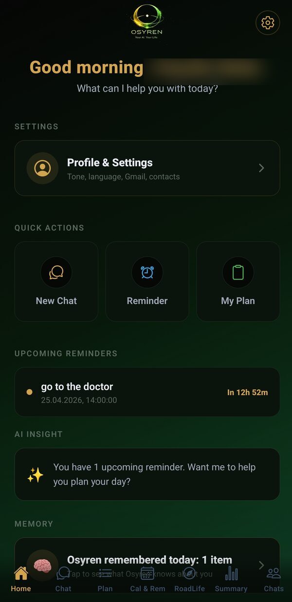 Osyren home screen