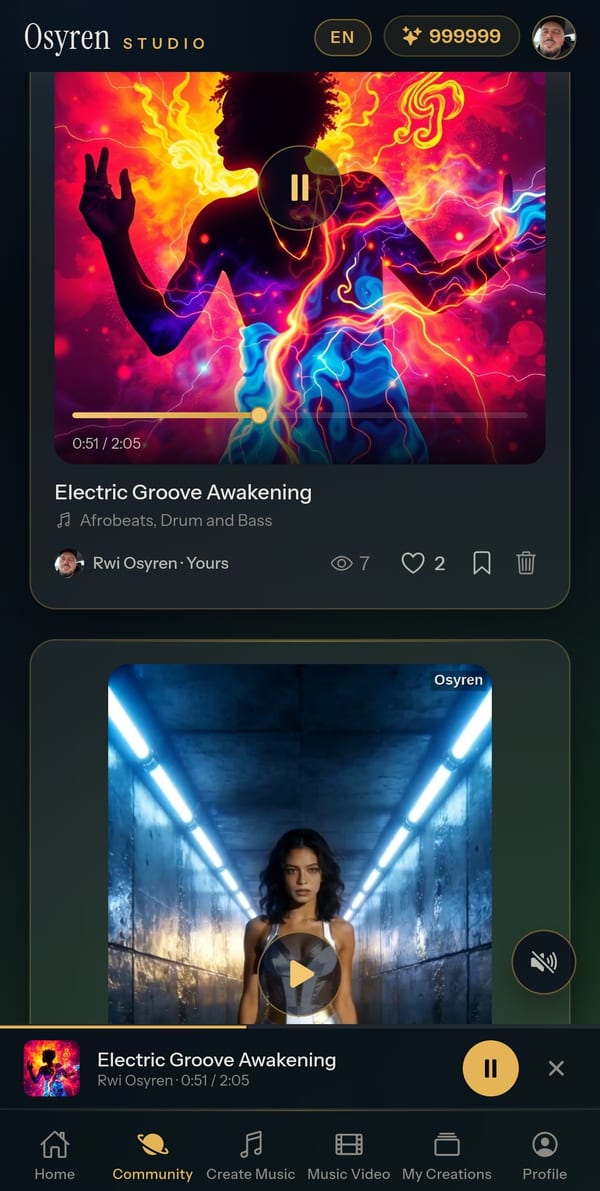 Osyren Studio community feed with published creations