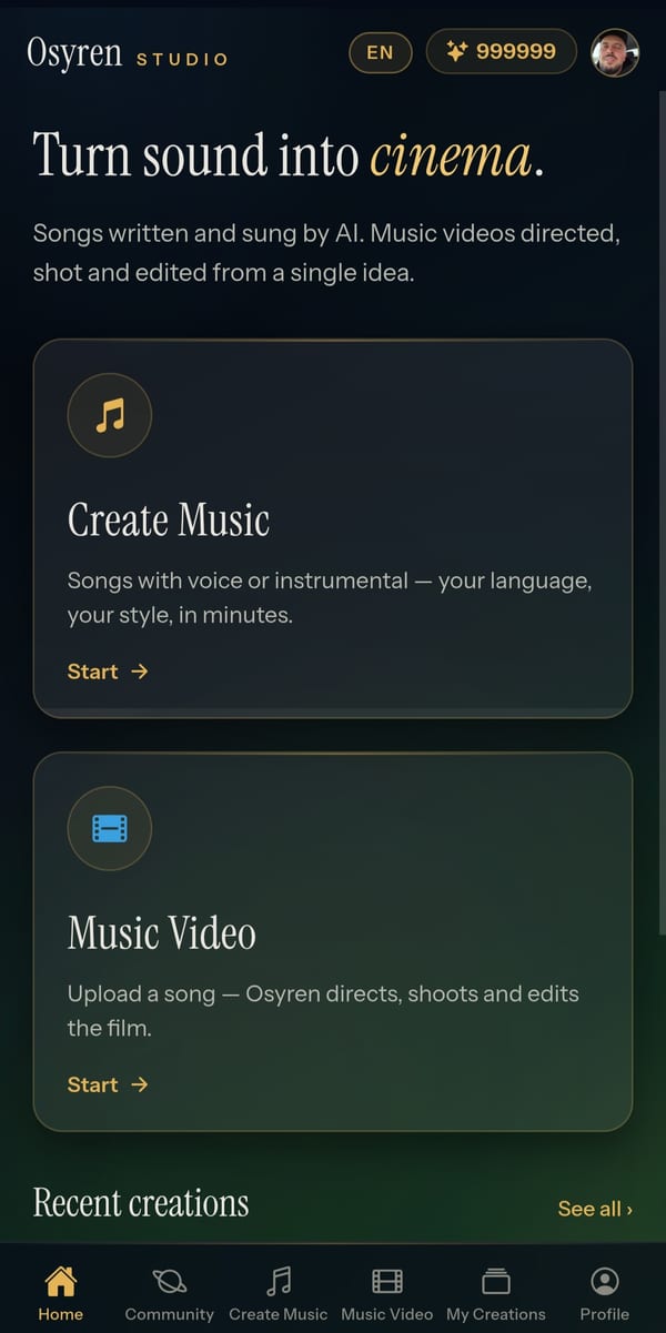 Osyren Studio home — turn sound into cinema