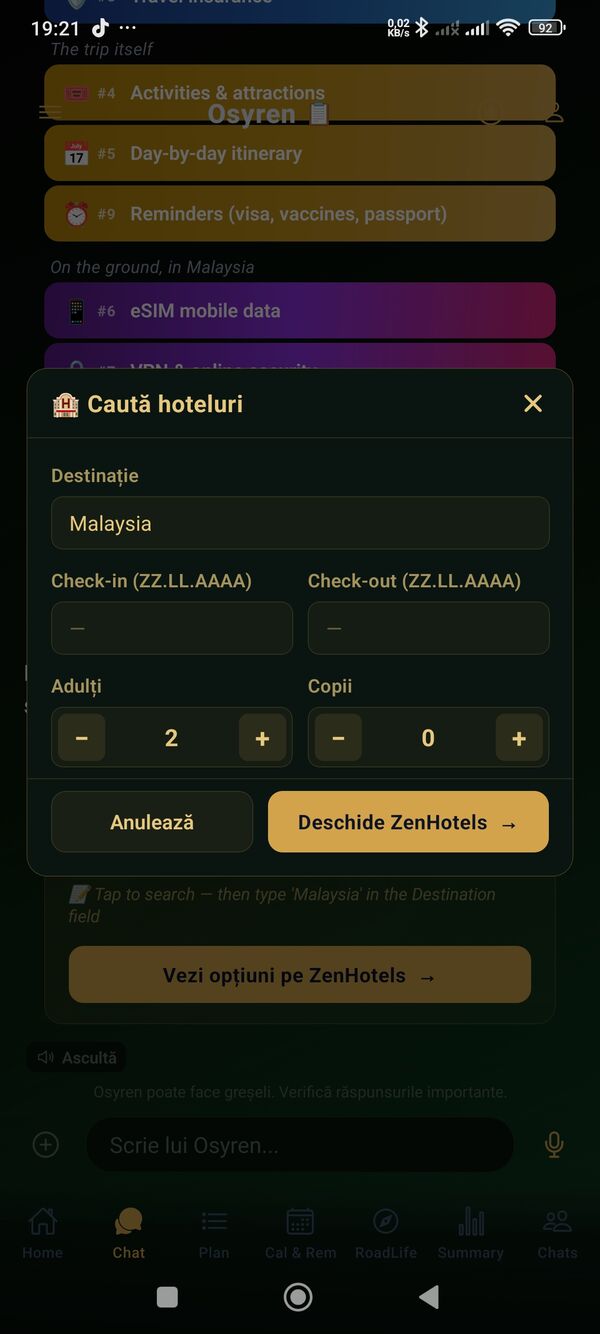 Osyren hotel search integration with ZenHotels