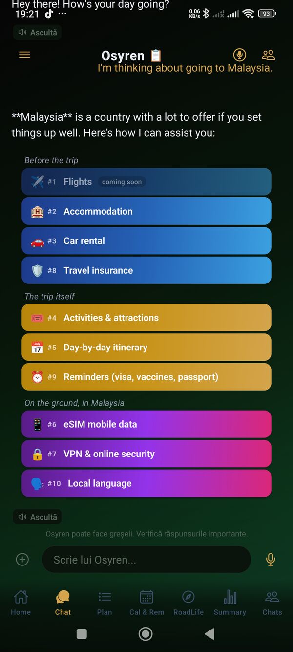 Osyren full travel plan for Malaysia